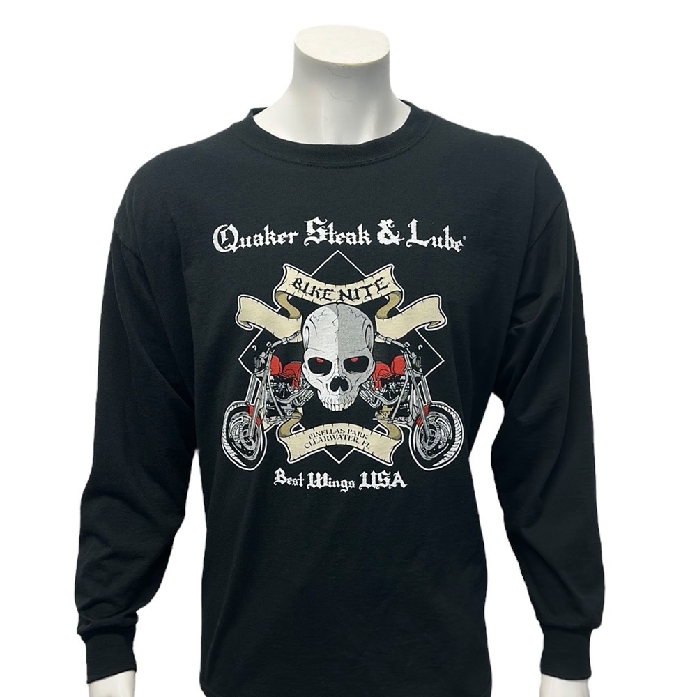 Quaker Steak & Lube Bike Nite Biker Skull Best Wings Long Sleeve T-Shirt Size XL